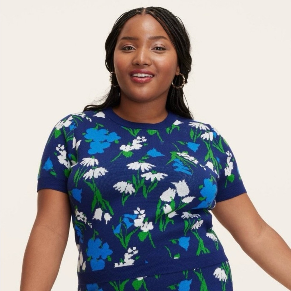 Kate Spade x Target Blue and Green Fitted Short Sleeve Sweater